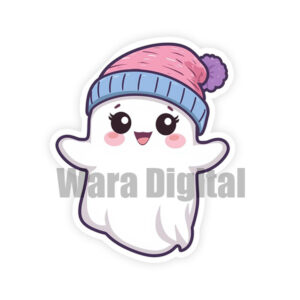 Cute winter ghost illustration wearing an orange knit cap