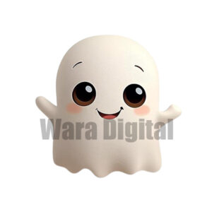 Cute smiling ghost character illustration with soft rounded design